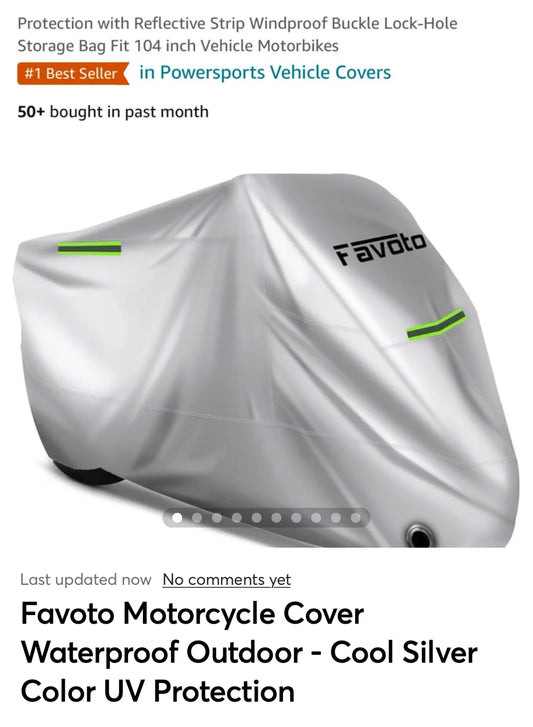 Favoto Motorcycle Cover Waterproof Outdoor - Cool Silver Color UV Protection with Reflective Strip Windproof Buckle Lock-Hole Storage Bag Fit 104 inch Vehicle Motorbikes
#1 Best Seller in Powersports Vehicle Covers
50+ bought in past month