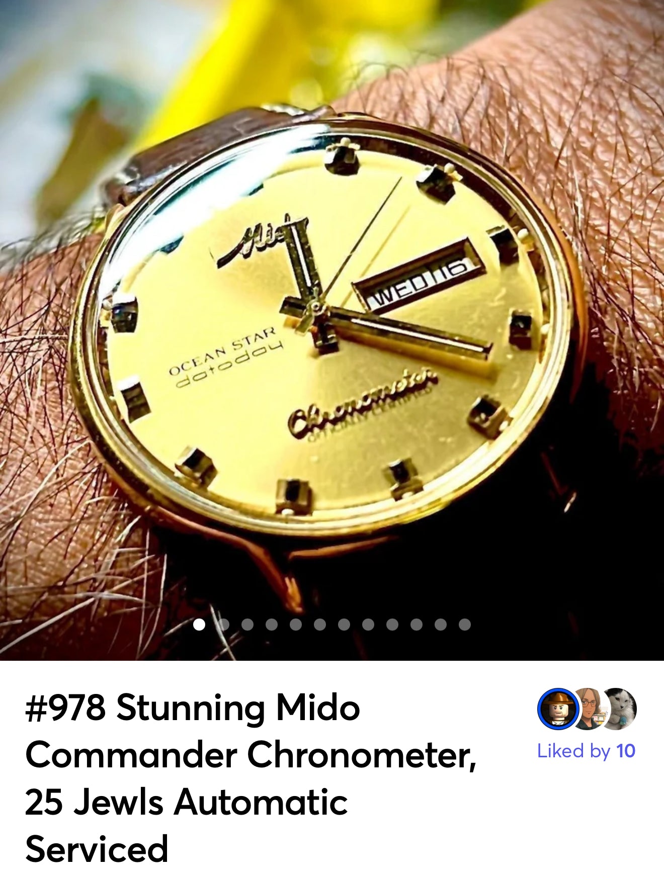 #978 Vintage Mido Commander Chronometer, 25 Jewls Automatic Serviced