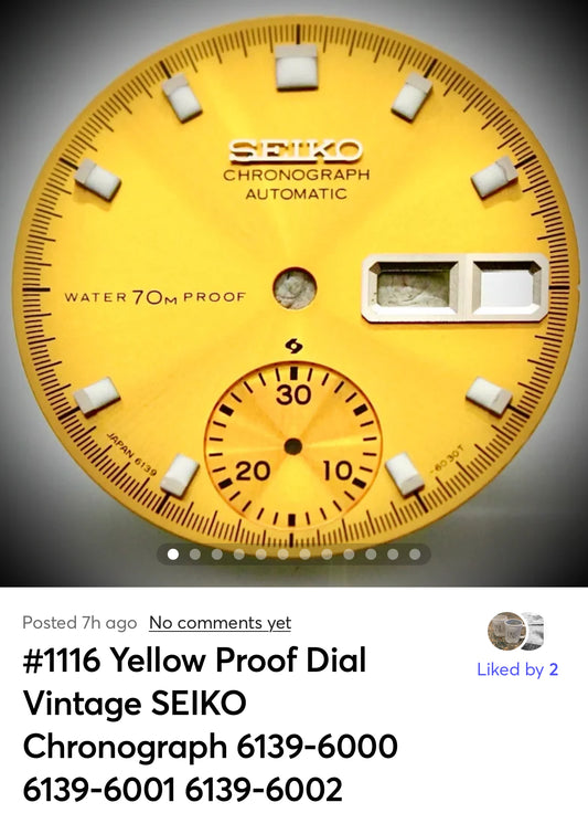 #1116 Yellow Proof Dial Vintage SEIKO Chronograph 6139-6000 6139-6001 6139-6002 Pogue