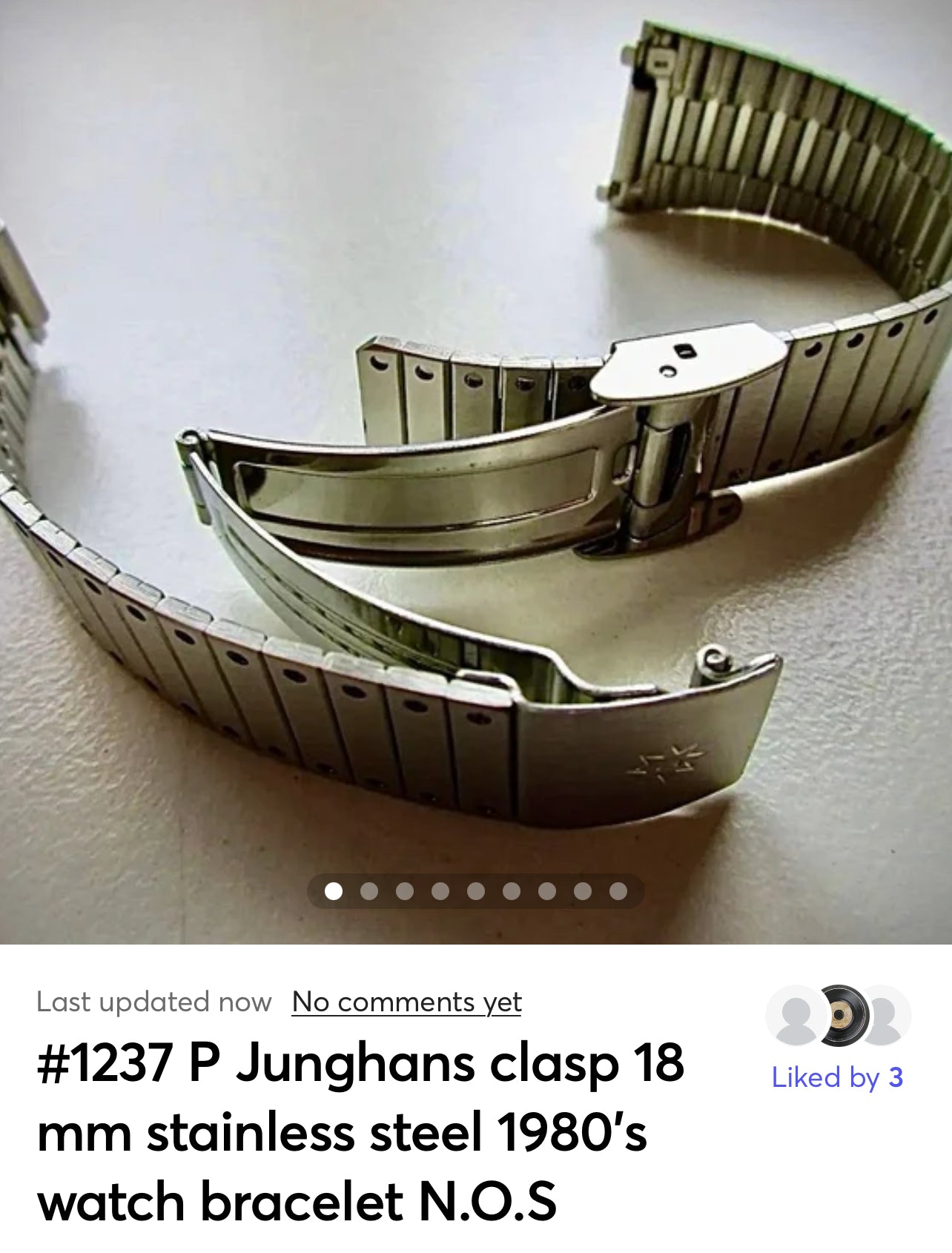 #1237 P Junghans clasp 18 mm stainless steel 1980's watch bracelet N.O.S