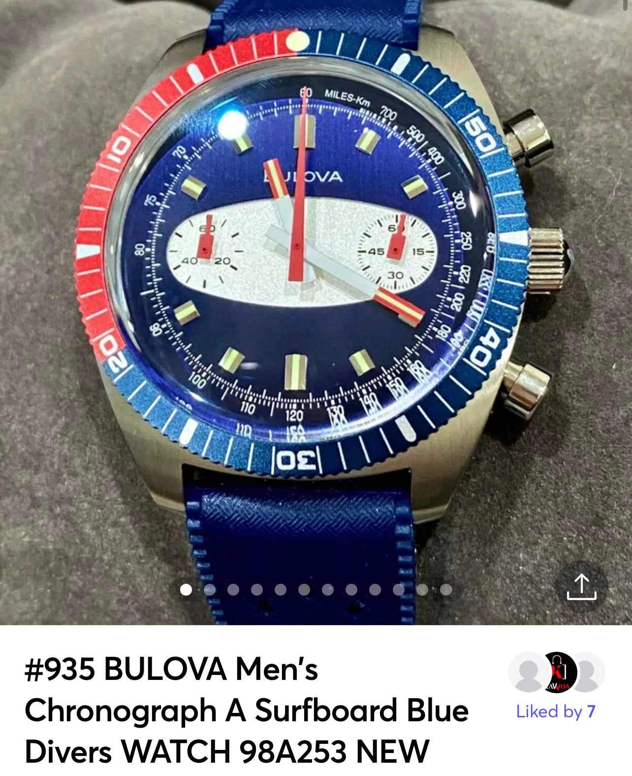 #935 BULOVA Men's Chronograph A Surfboard Blue Divers WATCH 98A253