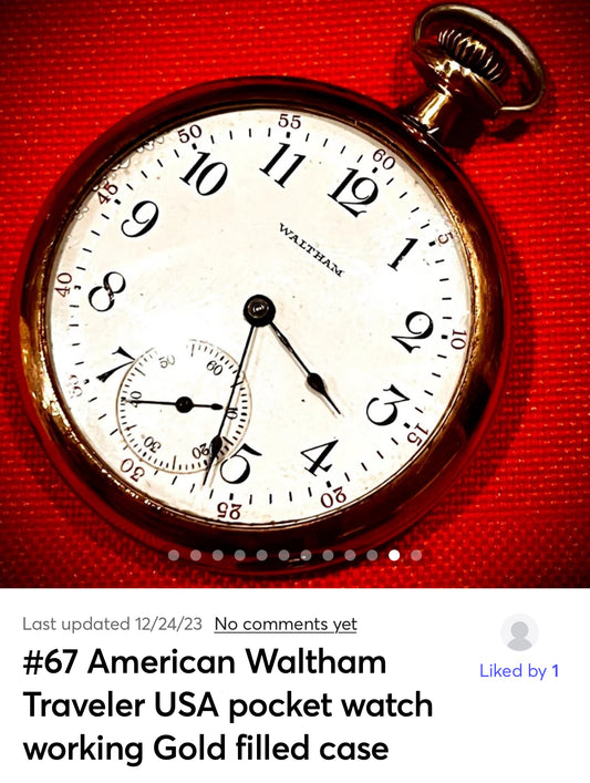 #67 American Waltham Traveler USA pocket watch working Gold filled case and gold plated movement