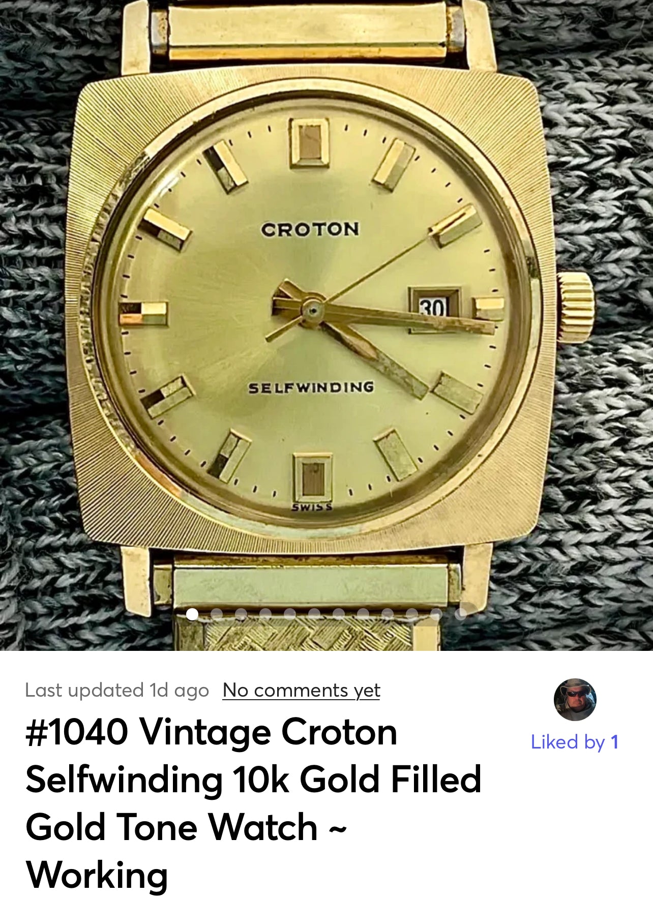 #1040 Vintage Croton Selfwinding 10k Gold Filled Gold Tone Watch ~ Working