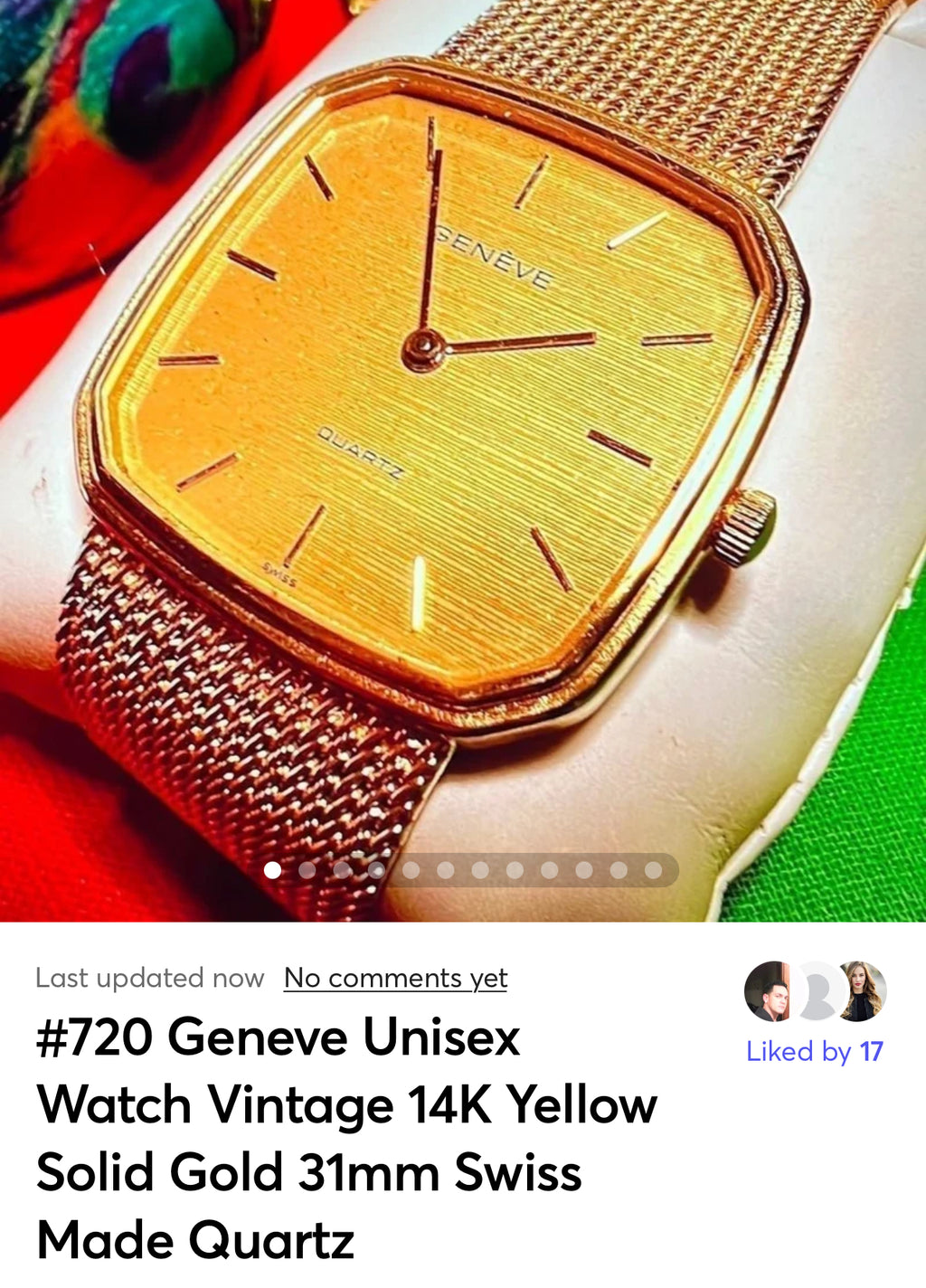 #720 14K Solid Yellow Gold 31mm Unisex Swiss Wrist Watch Mesh Band Rare n Square