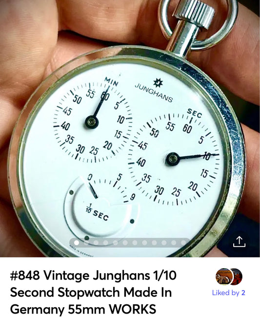 #848 Vintage Junghans 1/10 Second Stopwatch Made In Germany 55mm WORKS