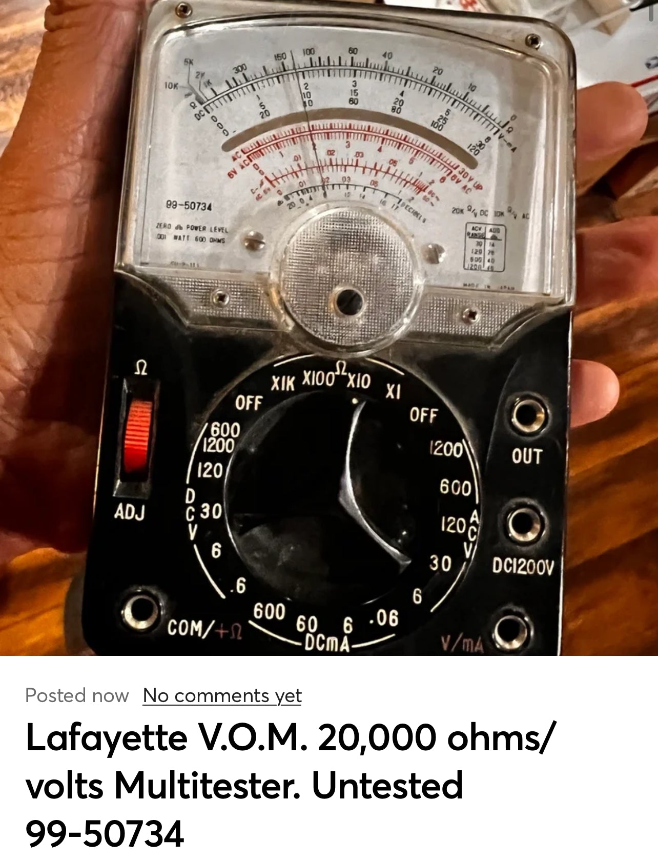 Lafayette V.O.M. 20,000 ohms volts Multitester. 99-50734 Tested