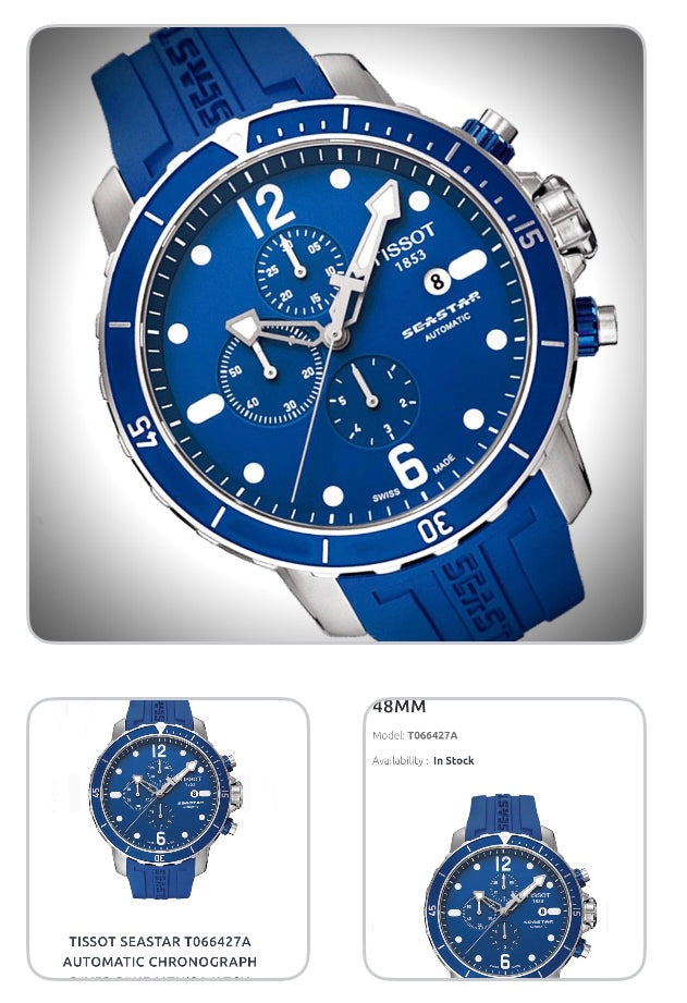 #619 Tissot Seastar 1000 Chronograph Blue Automatic 48mm MEN'S WATCH 48MM