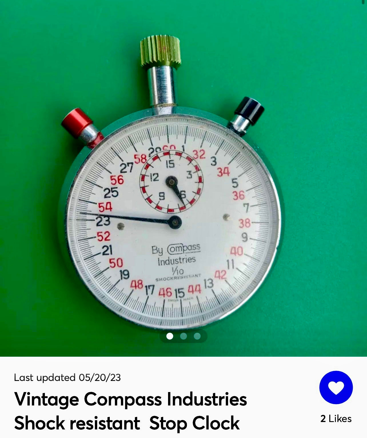 Vintage Compass Industries Shock resistant  Stop watch Clock