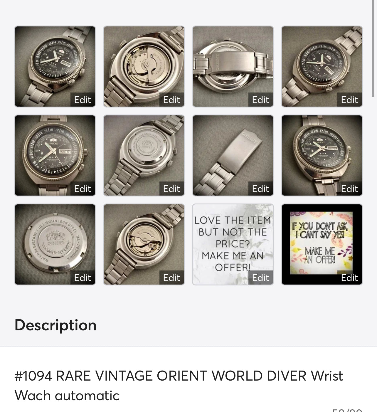 #1094 RARE VINTAGE ORIENT WORLD DIVER Wrist Watch