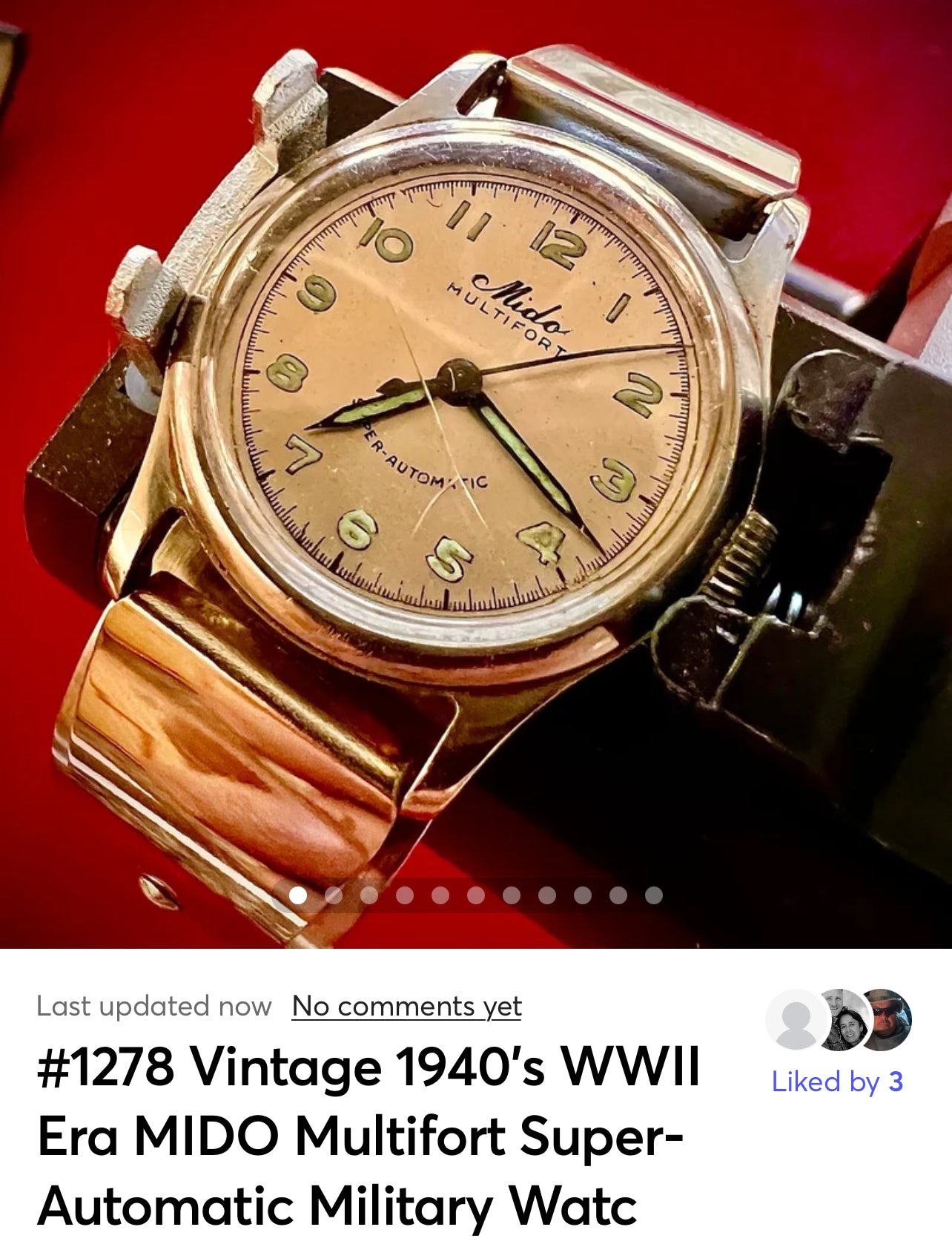 #1278 Vintage 1940's WWII Era MIDO Multifort Super-Automatic Military Watch