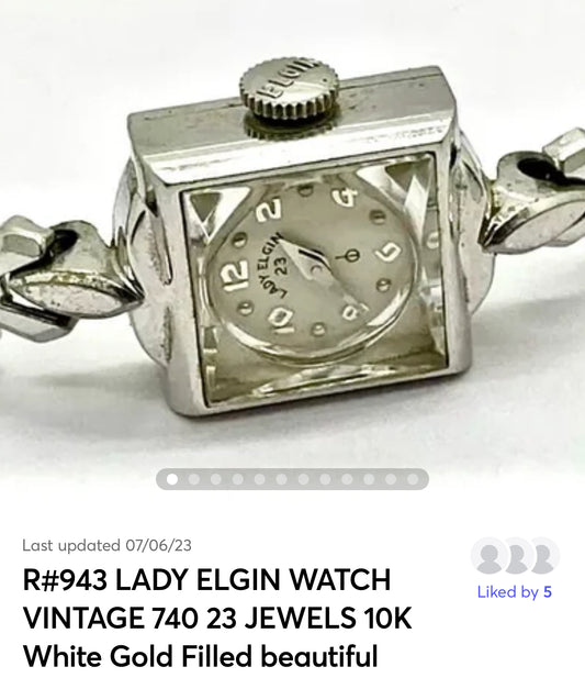 R#943 LADY ELGIN WATCH VINTAGE 740 23 JEWELS 10K White Gold Filled - Working