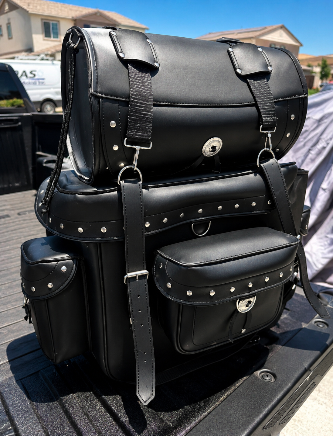 Premium 4-Piece Motorcycle Touring Luggage Set – Black Leather Look