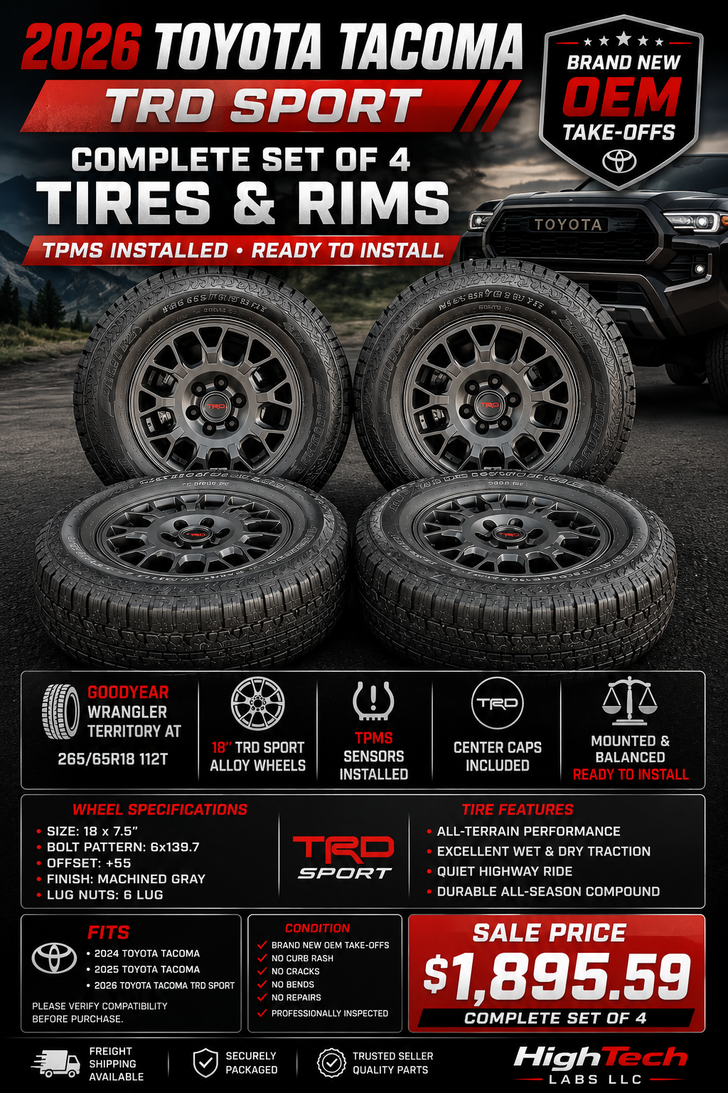 2026 Tacoma Brand New Factory Tites | Complete Set of 4 | TPMS Installed