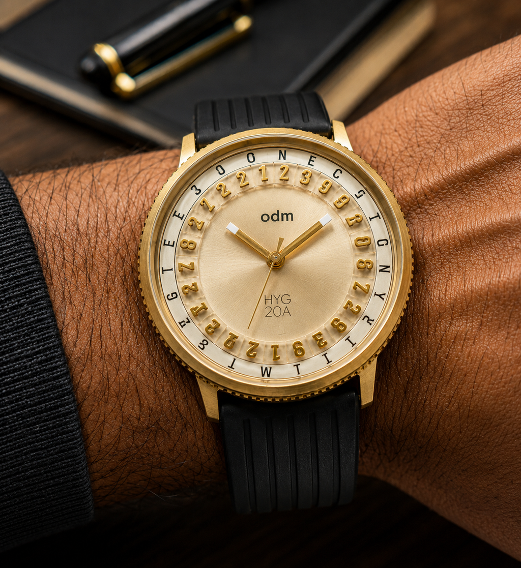 #1415 o.d.m. HYG 20A Collector’s Watch New Old Stock Brass Case 1990s Designer Watch