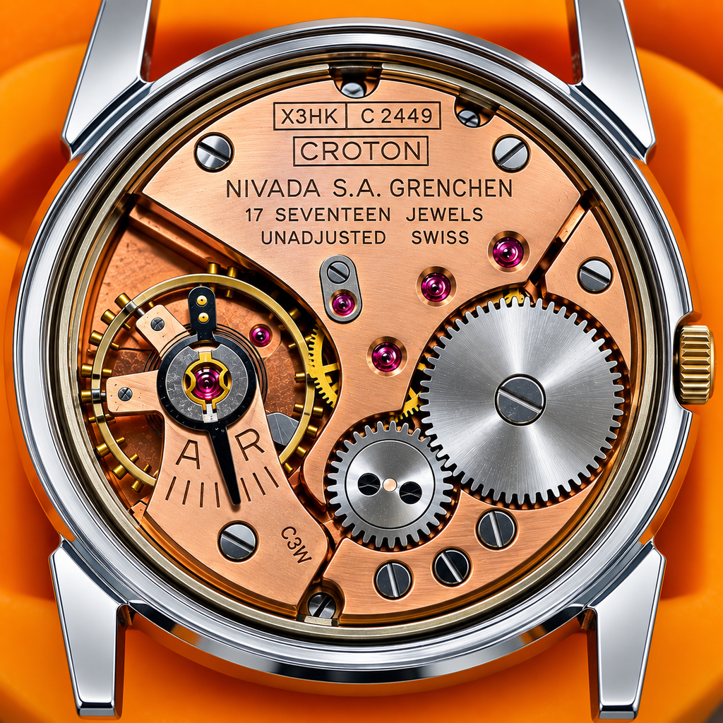 Ultra Thin Vintage Croton Aquamatic Nivada Grenchen Swiss 17-Jewel Mechanical Men’s Watch – Rare inventory # 1184