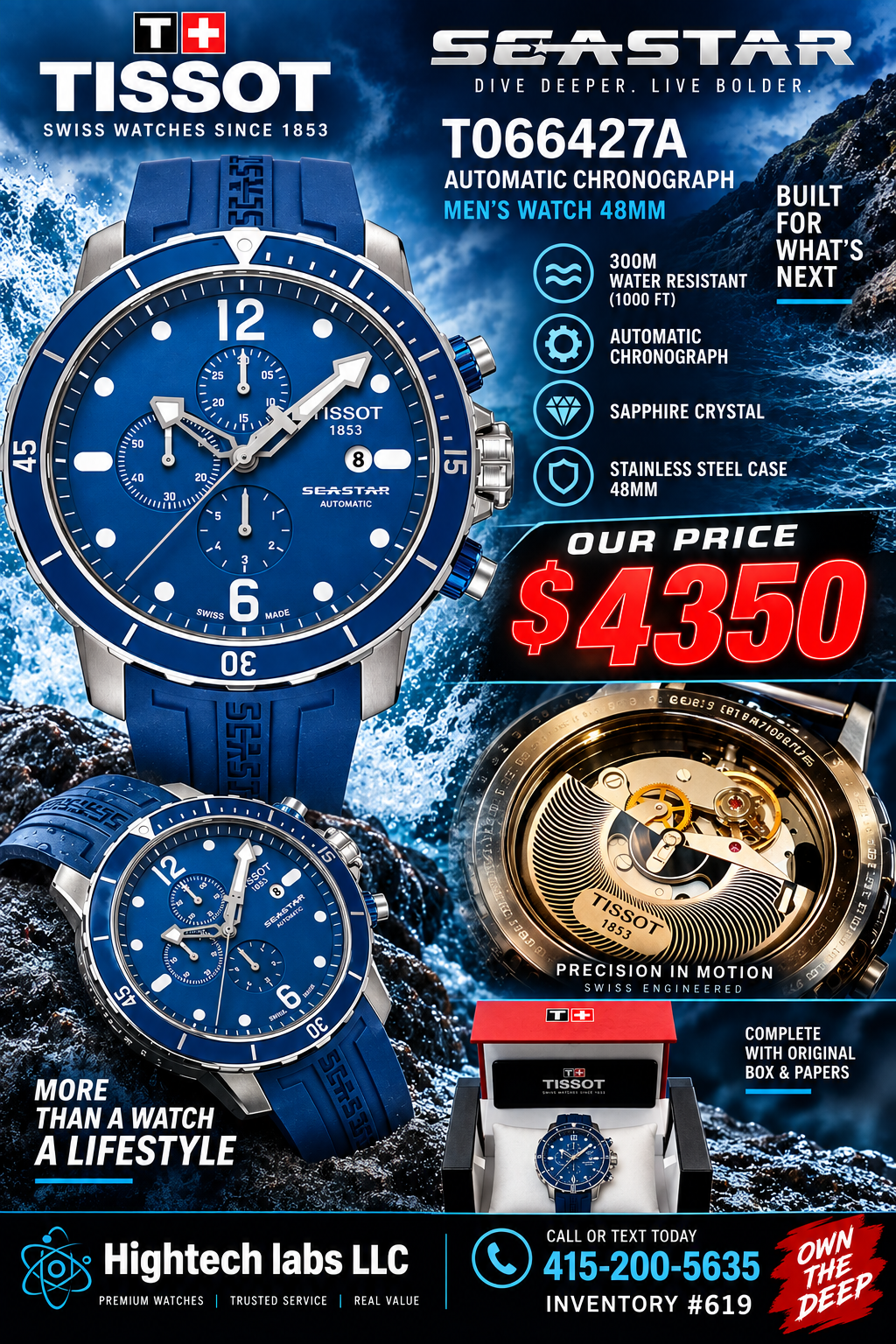 Tissot Seastar 1000 T066427A Automatic Chronograph 48mm Blue – Box & Papers Inventory # 619