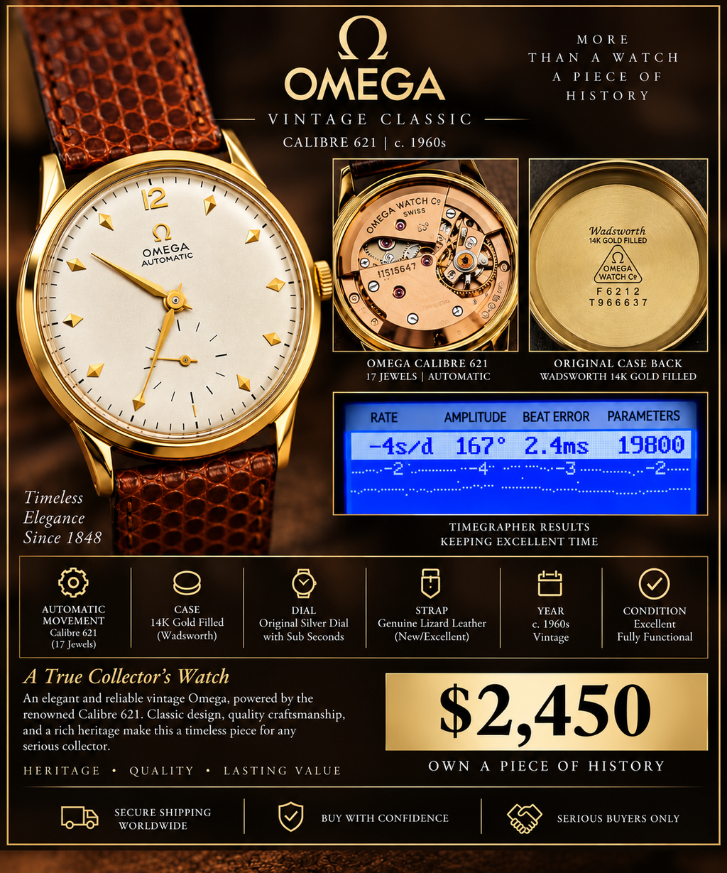 Vintage 1949 Omega Automatic Cal. 342 Bumper Watch – 14K Gold-Filled Wadsworth Case – 17 Jewels – Tested – Rare Collector Timepiece INV #881A
