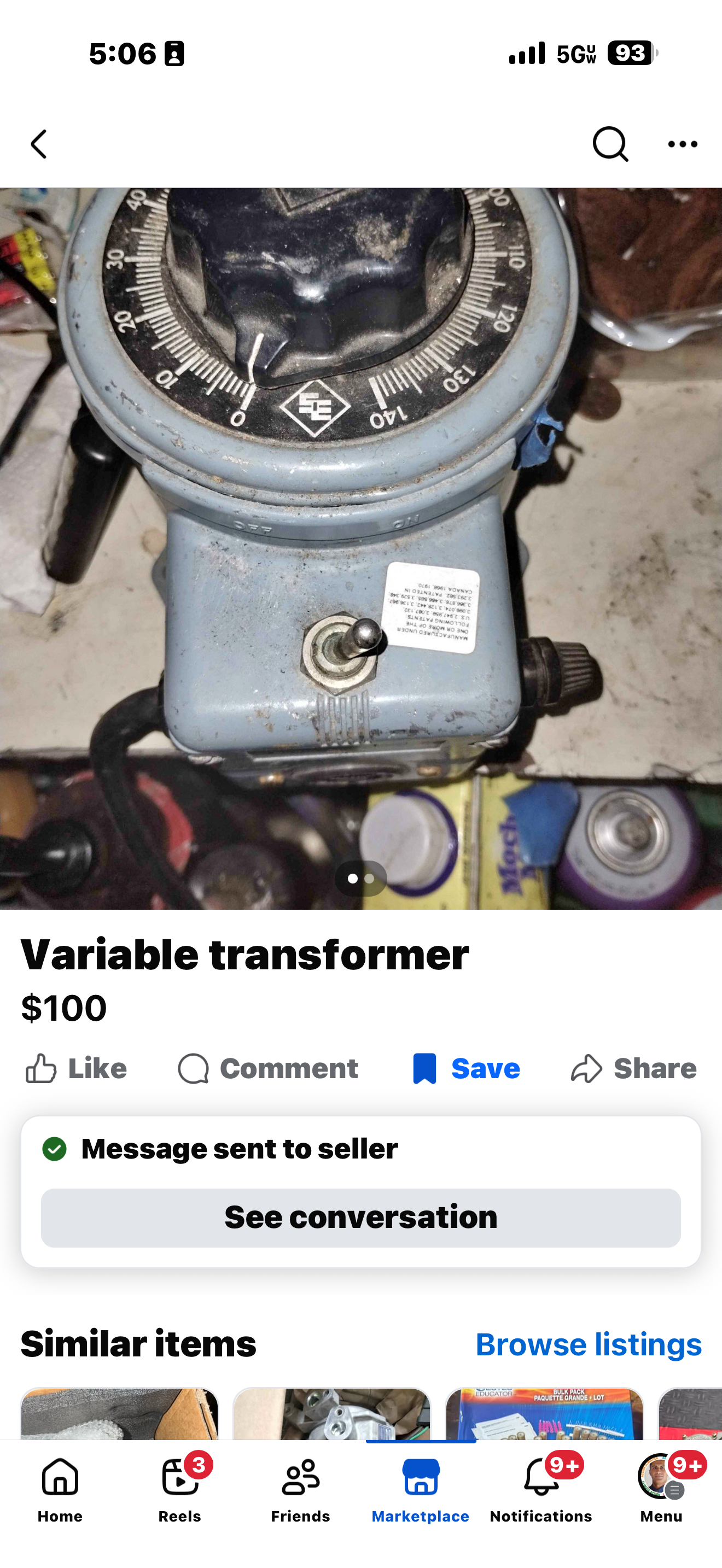 FB Sample Superior Electric Powerstat Variable Autotransformer Type 3PN116B – 120V Input, 0–140V Output, 10A, 1.4 kVA – Made in USA
