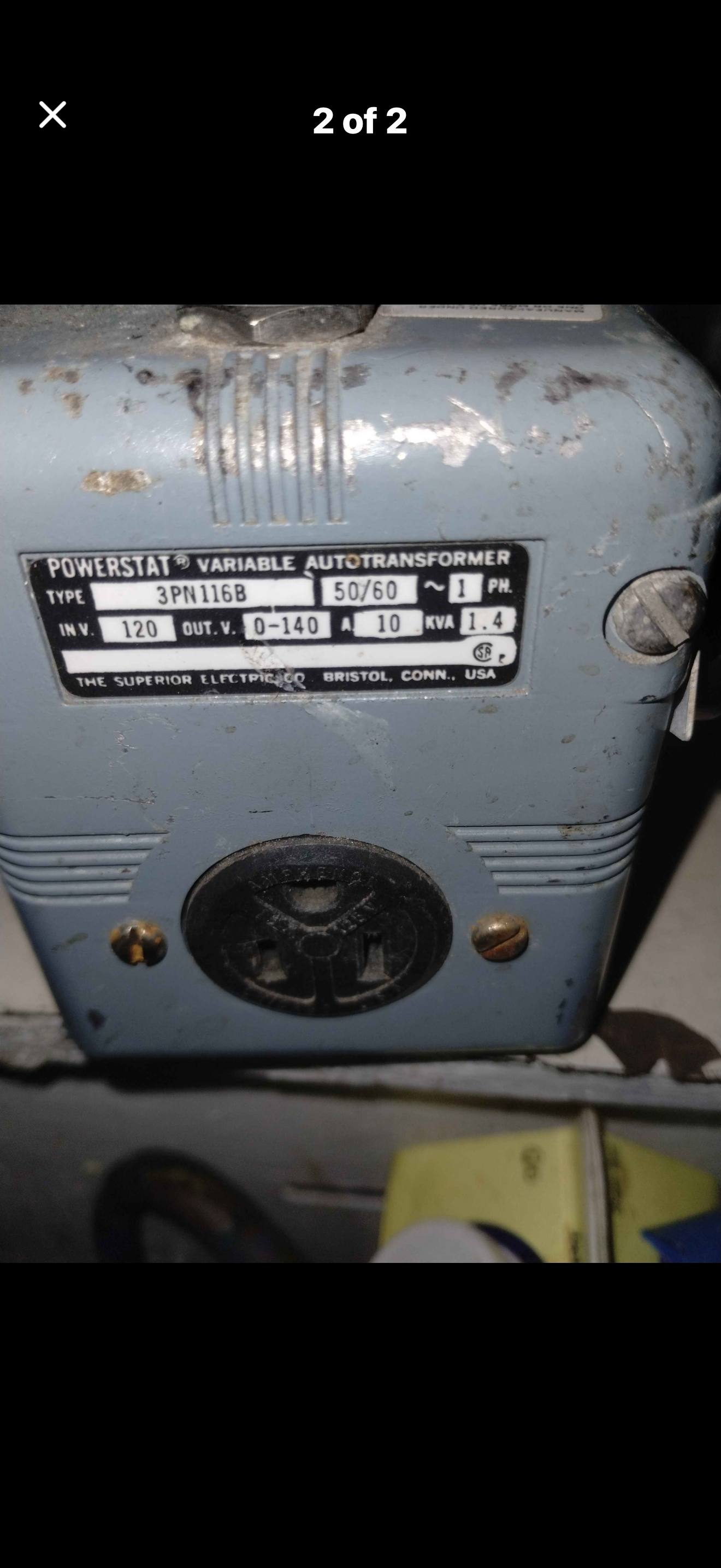 FB Sample Superior Electric Powerstat Variable Autotransformer Type 3PN116B – 120V Input, 0–140V Output, 10A, 1.4 kVA – Made in USA