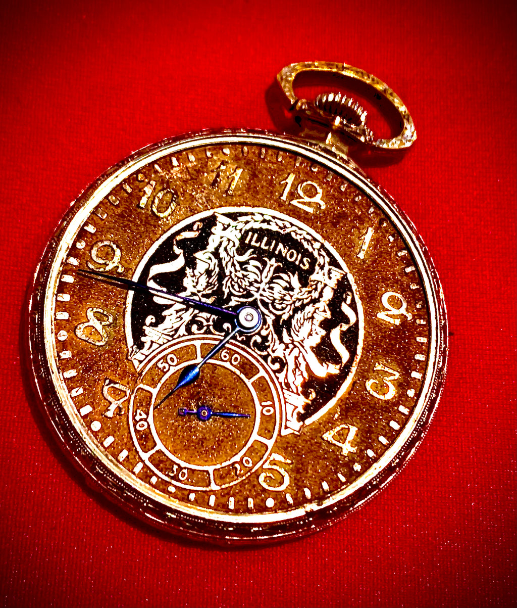 #922 97 Years old Vintage ILLINOIS Pocket Watch 1925 The Marquis Autocrat 14kGF