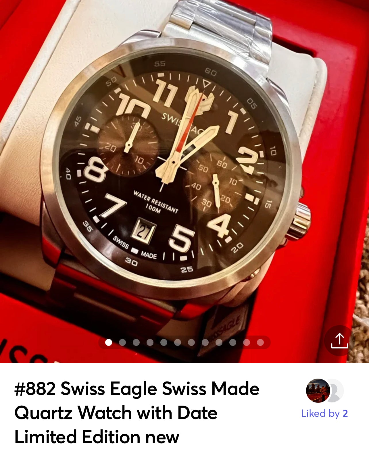 #882 Swiss Eagle 100 Meter Swiss Made Quartz Chronograph Watch with Date Limited Edition Brand New