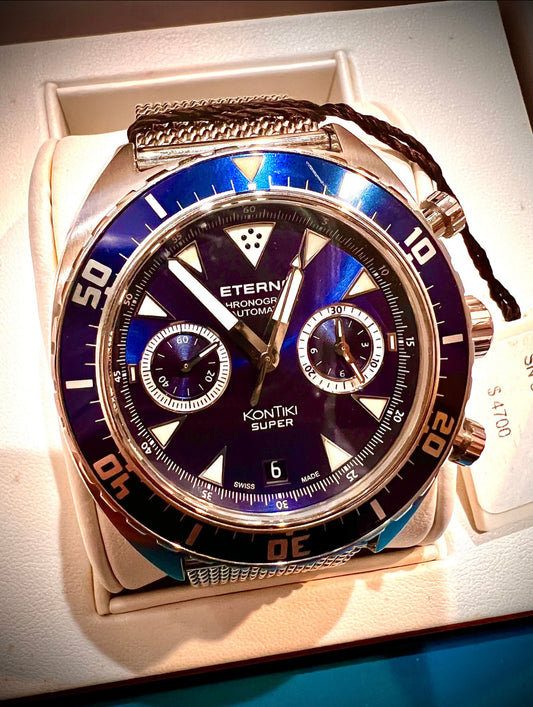 #736 Eterna Chronograph 200 meter ref: 7770.41.49.1718 Swiss Made Amazing wrist watch 65 Hours power Reserve