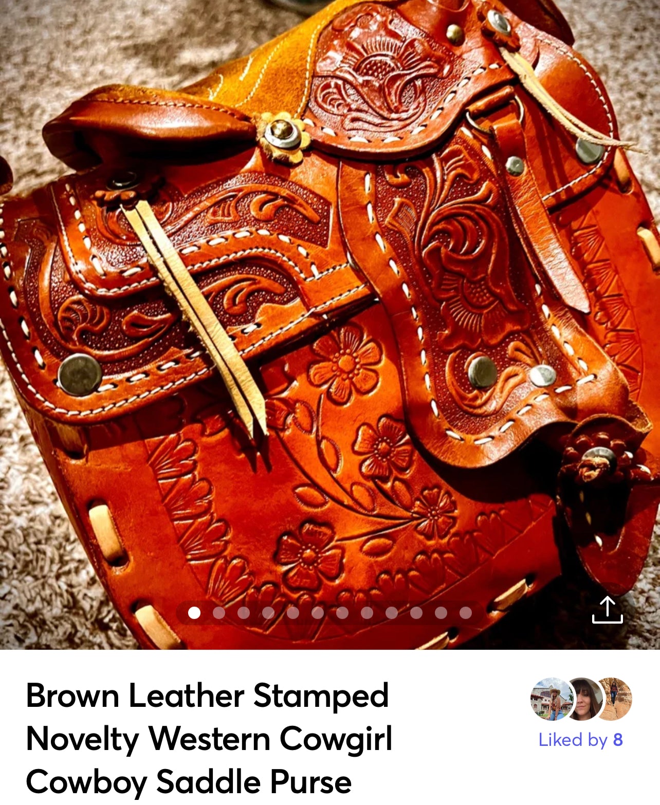 Unique Brown Leather Stamped Novelty Western Cowgirl Cowboy Saddle Purse