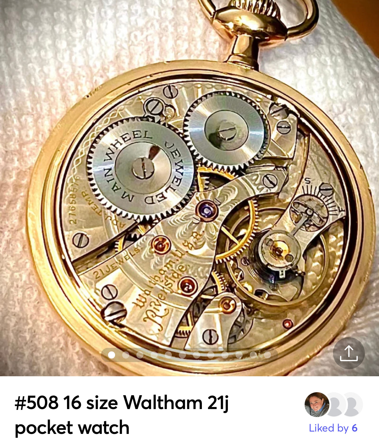 #508 Gold filled 16 size Waltham 21Jewls  pocket watch