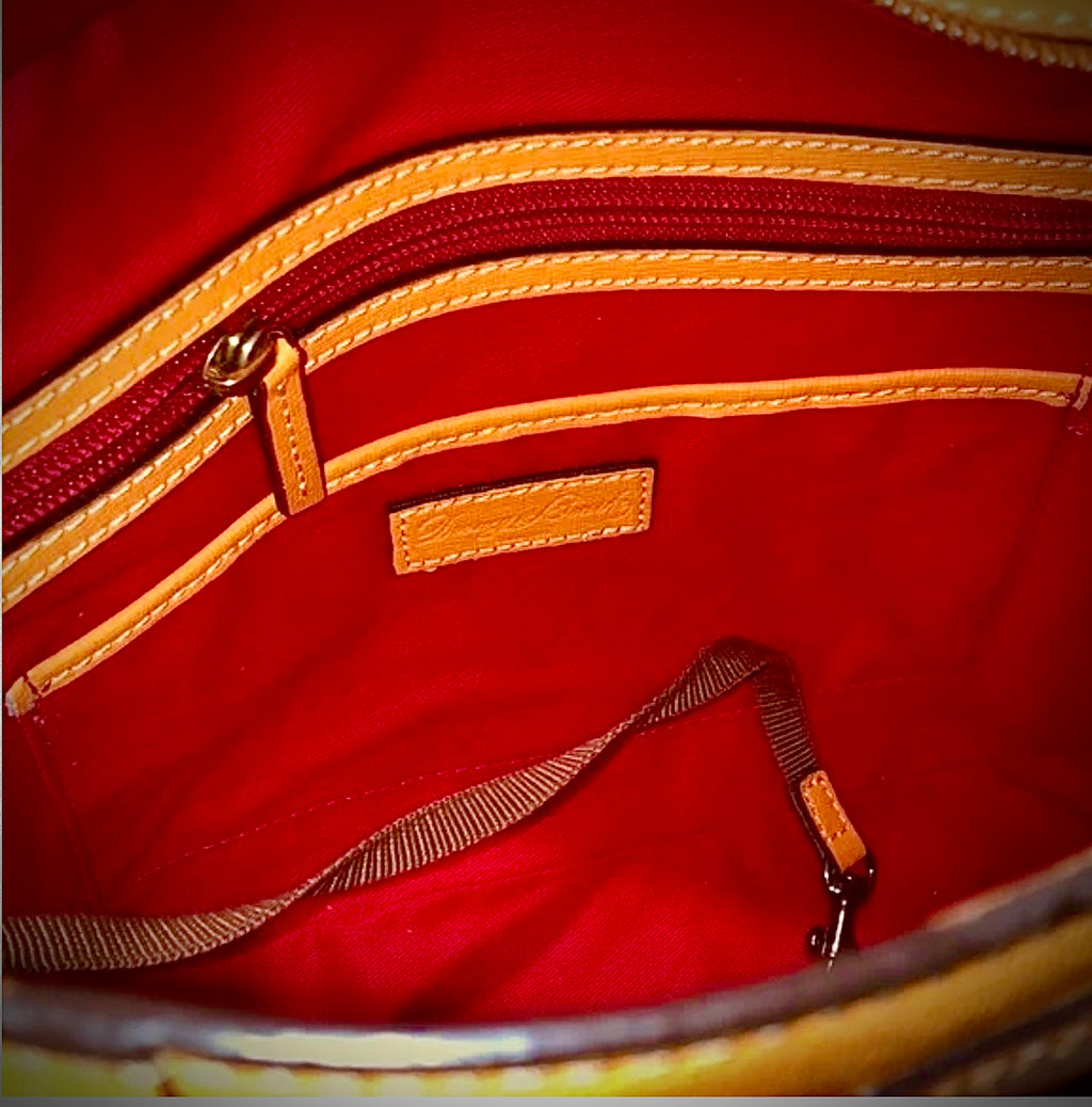 DOONEY BOURKE Orange Saf-fiano Leather Red Lining Two Top Handle Shoulder Straps Savers Dublin $155