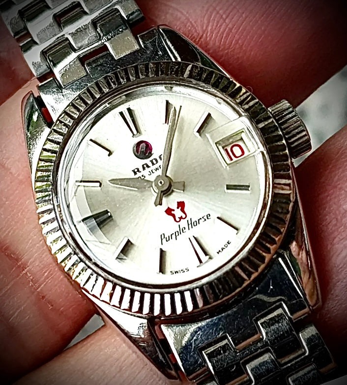 #498 VINTAGE RADO Purple Horse Steel Automatic Ladies