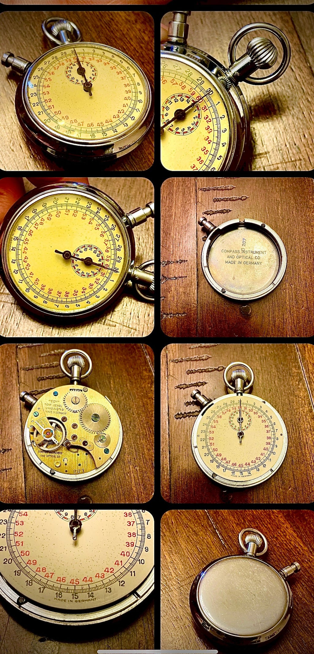 #906 Compass Instrument & Optical Co Stop Watch 281 Germany for parts or Repair