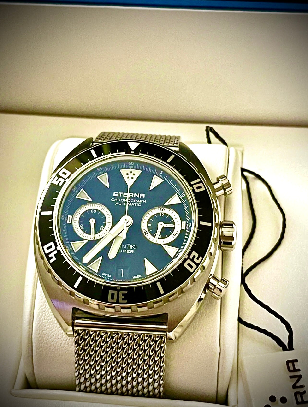 #736 Eterna Chronograph 200 meter ref: 7770.41.49.1718 Swiss Made Amazing wrist watch 65 Hours power Reserve