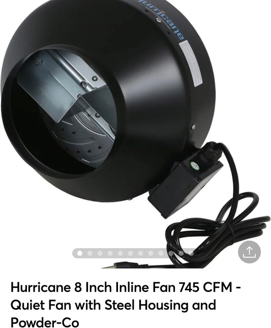 Hurricane 8 Inch Inline Fan 745 CFM - Quiet Fan with Steel Housing and Powder-Coated Finish, Easy Installation