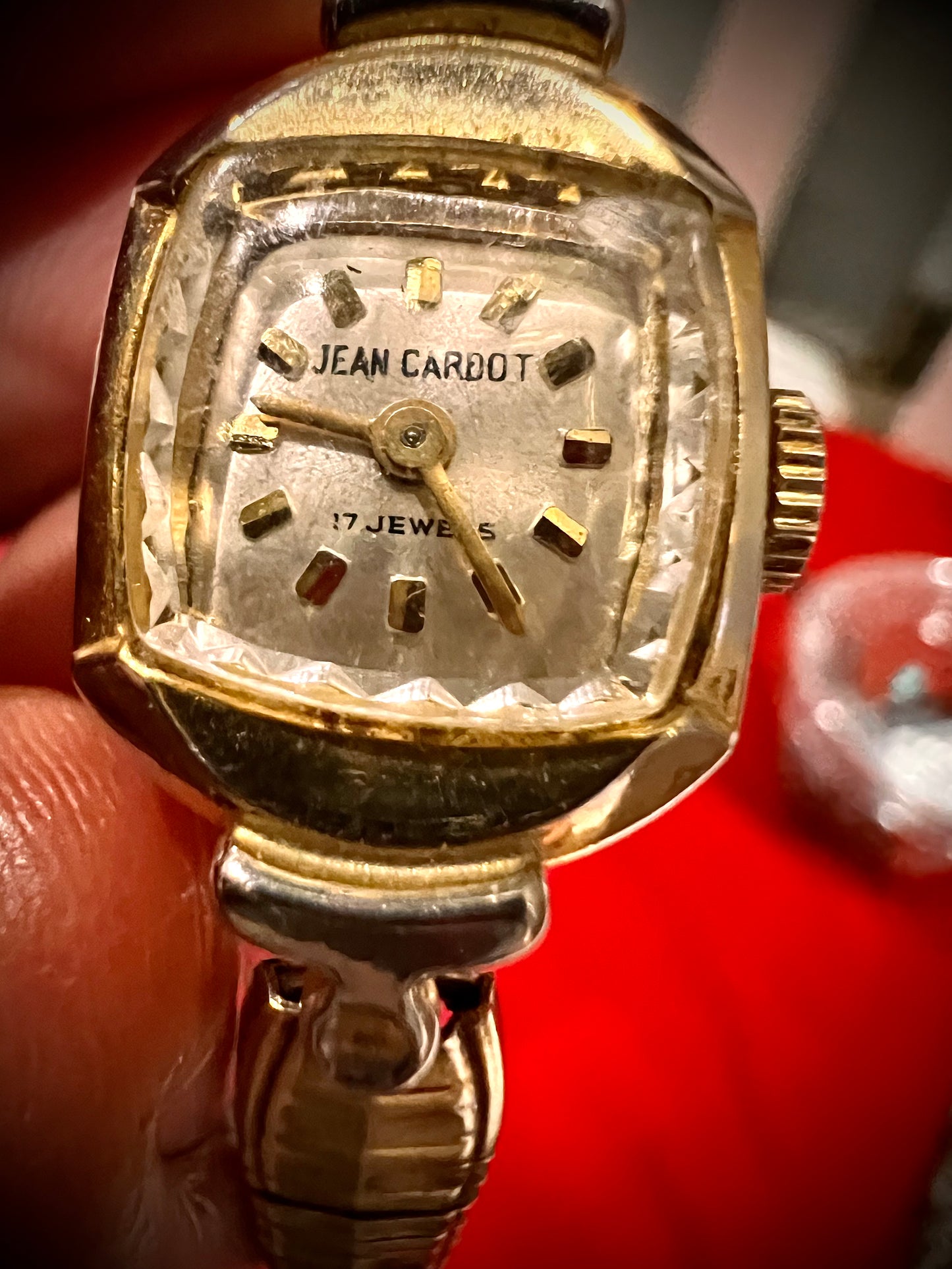 #21 Jean Cardot Wind Up Watch 17 Jewels Gold Electroplate Link Flex Band  1980's