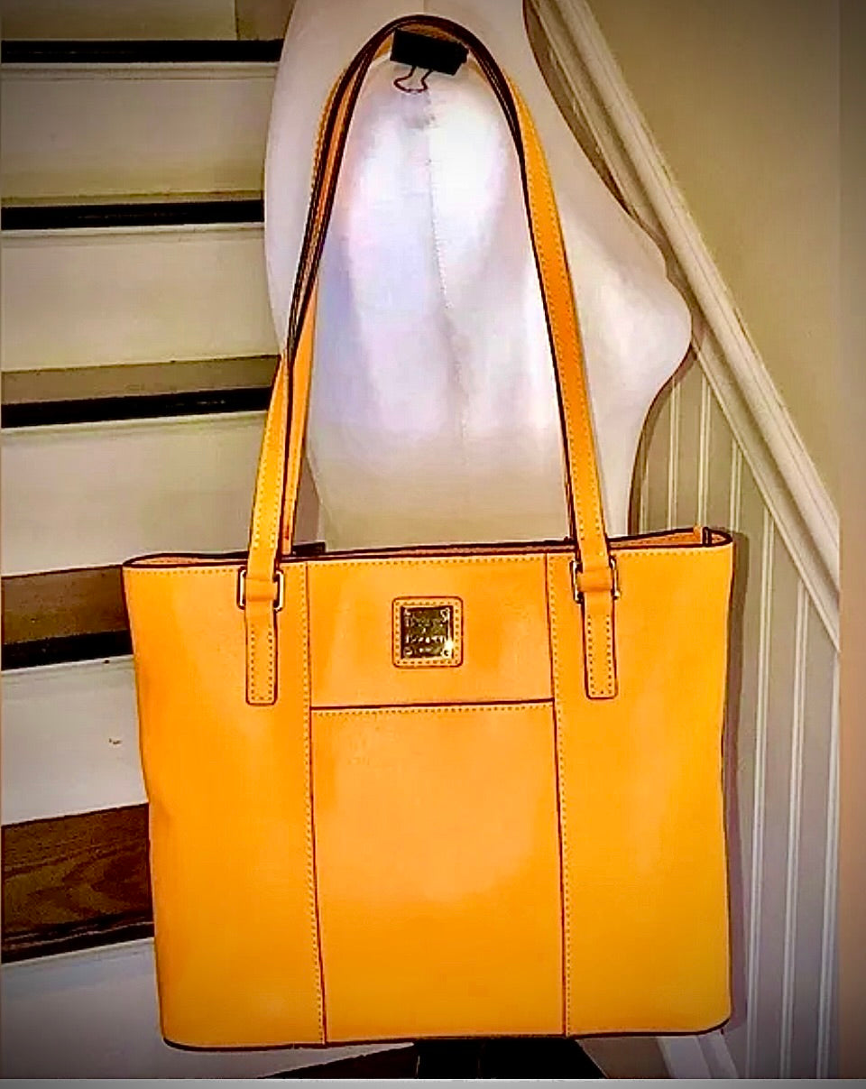 DOONEY BOURKE Orange Saf-fiano Leather Red Lining Two Top Handle Shoulder Straps Savers Dublin $155