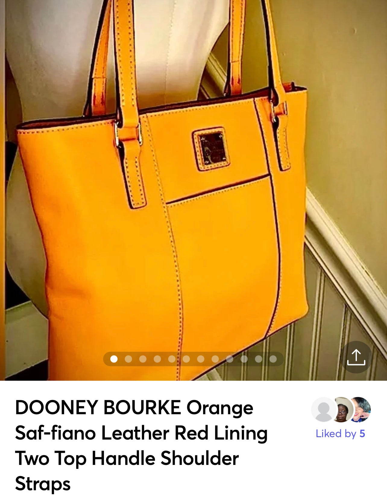 DOONEY BOURKE Orange Saf-fiano Leather Red Lining Two Top Handle Shoulder Straps Savers Dublin $155