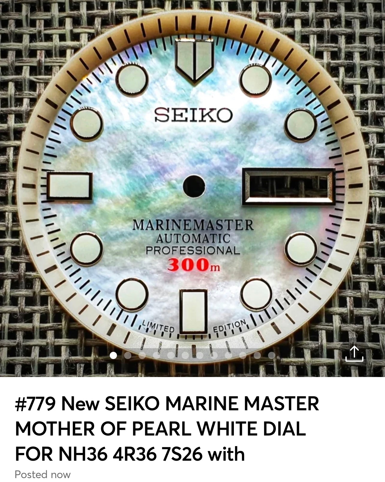 #779 New SEIKO MARINE MASTER MOTHER OF PEARL WHITE DIAL FOR NH36 4R36 7S26 with Ring