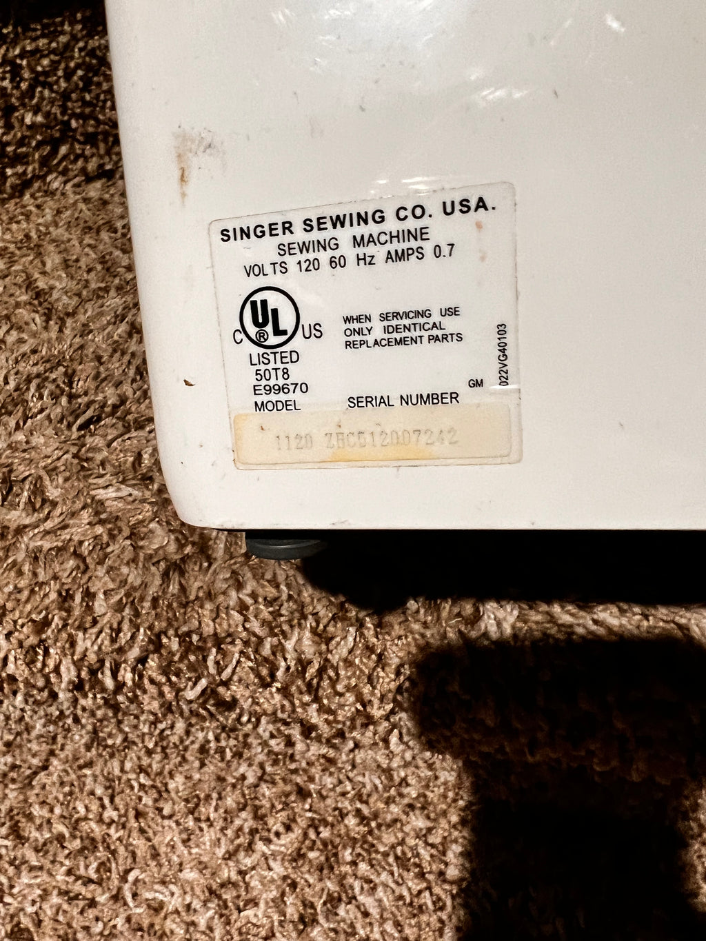 Singer Portable Electric Sewing Machine for parts model 1120 40 stitches