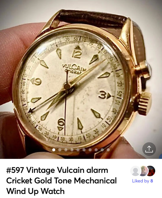 #597 Vintage Vulcain alarm Cricket Gold Tone Mechanical Wind Up wrist watch