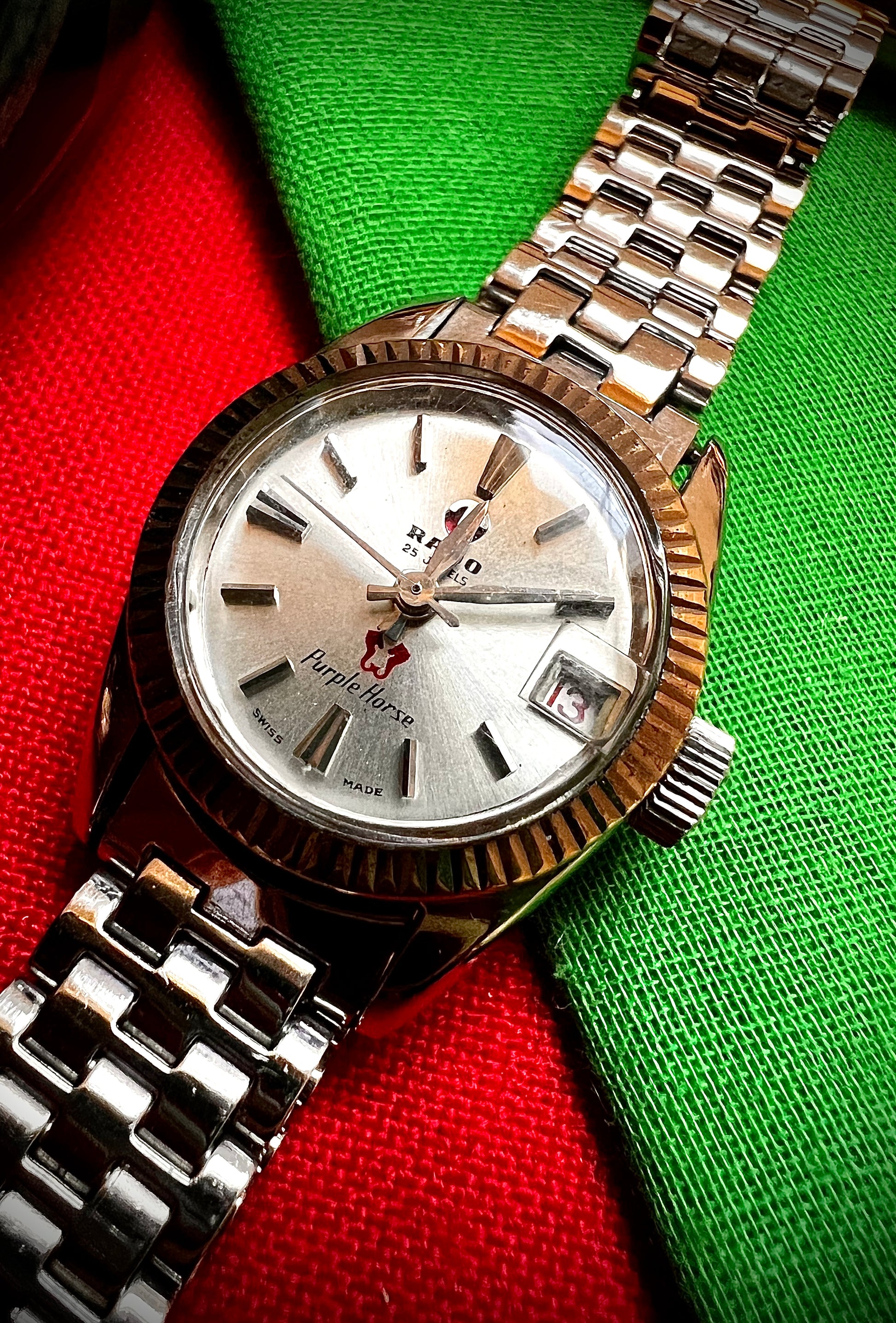 #498 VINTAGE RADO Purple Horse Steel Automatic Ladies