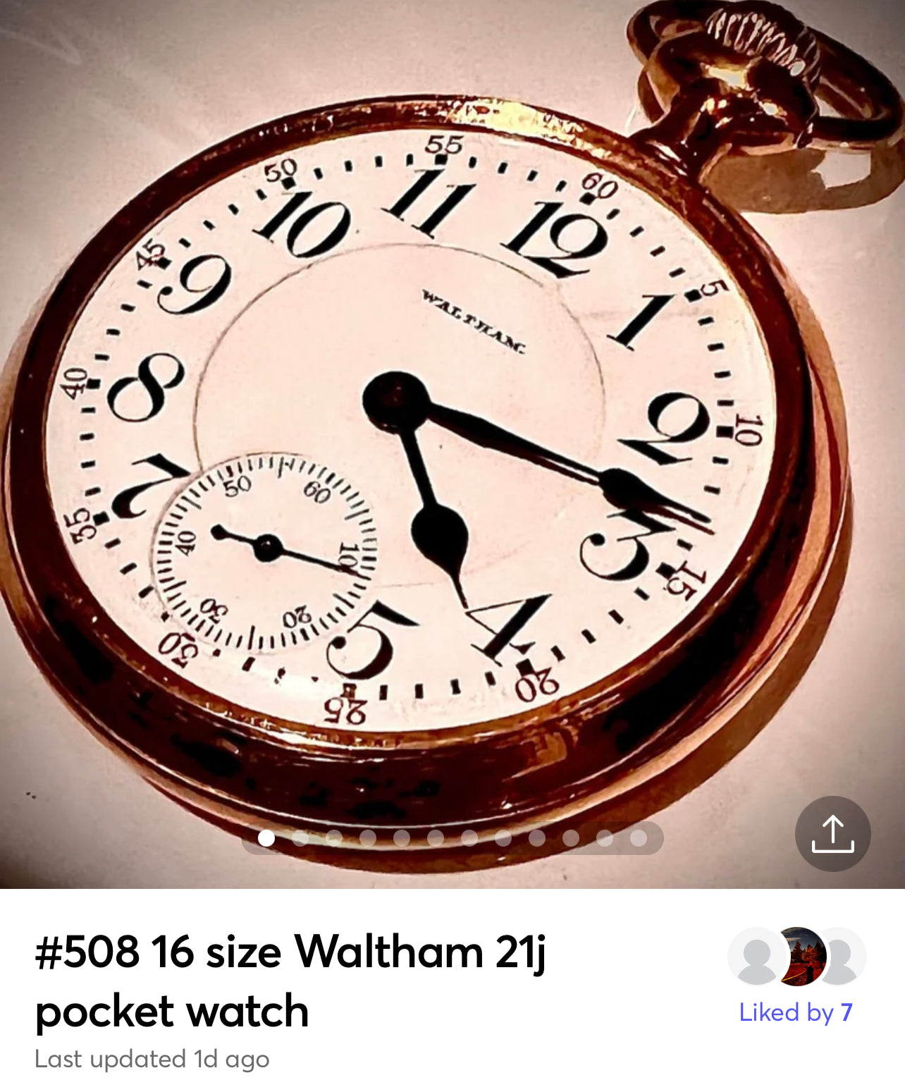 #508 Gold filled 16 size Waltham 21Jewls  pocket watch