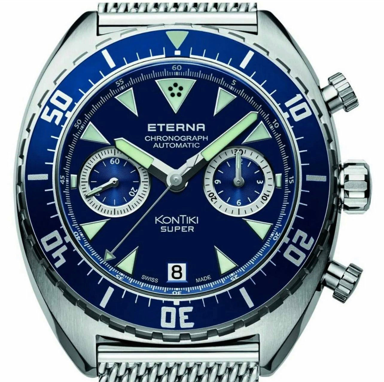 #736 Eterna Chronograph 200 meter ref: 7770.41.49.1718 Swiss Made Amazing wrist watch 65 Hours power Reserve