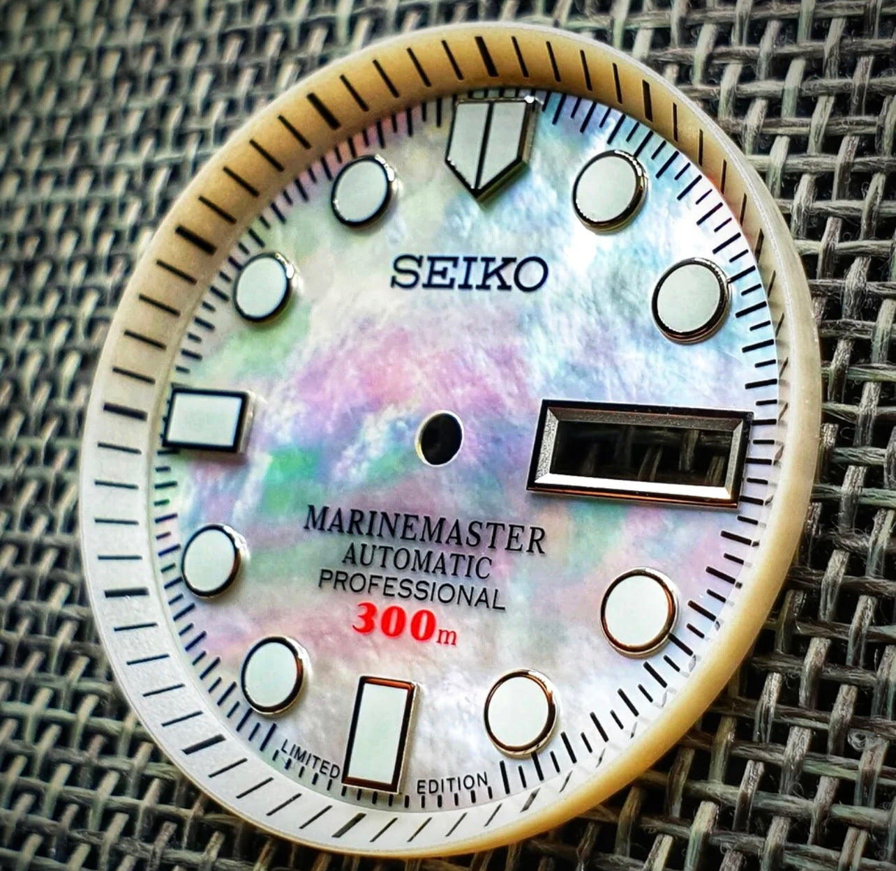 #779 New SEIKO MARINE MASTER MOTHER OF PEARL WHITE DIAL FOR NH36 4R36 7S26 with Ring