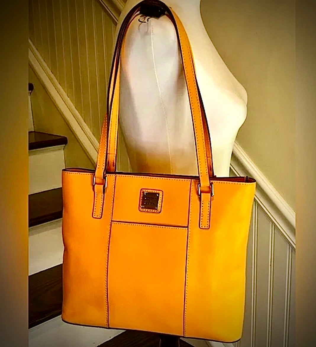 DOONEY BOURKE Orange Saf-fiano Leather Red Lining Two Top Handle Shoulder Straps Savers Dublin $155