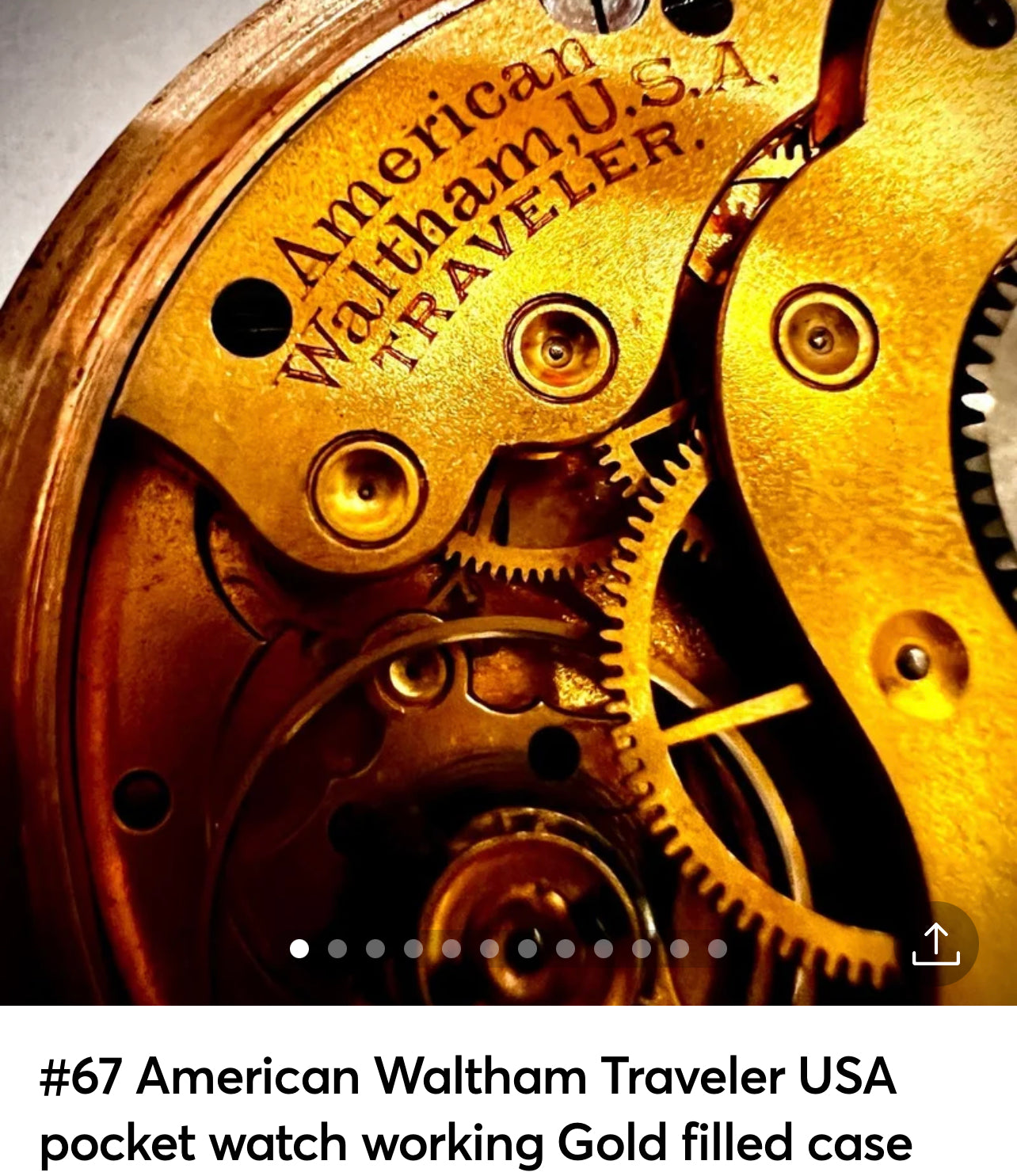 #67 American Waltham Traveler USA pocket watch working Gold filled case and gold plated movement