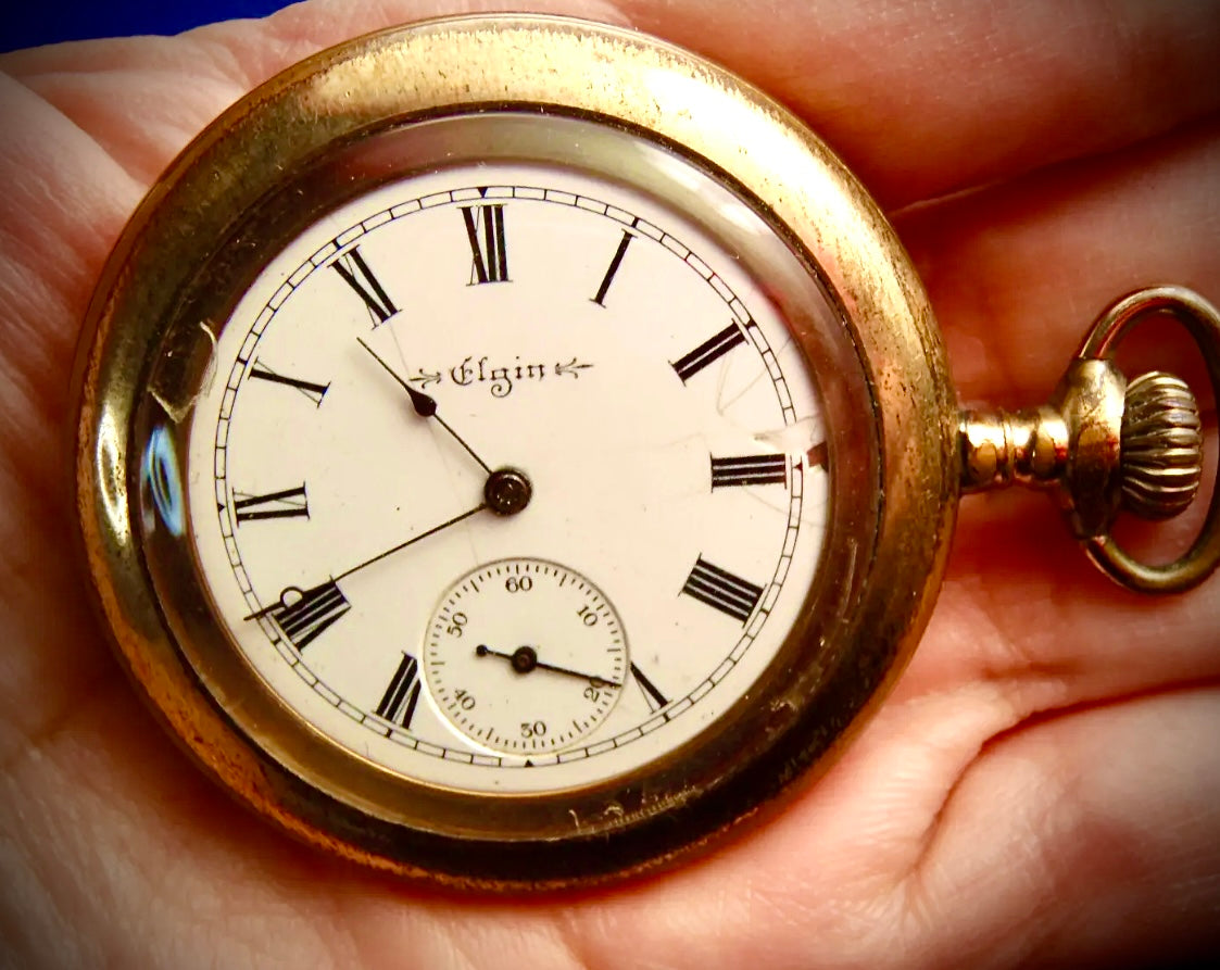 R#686 VINTAGE ELGIN POCKET WATCH GRADE 289 1904 SIDE WIND 6s RUNNING