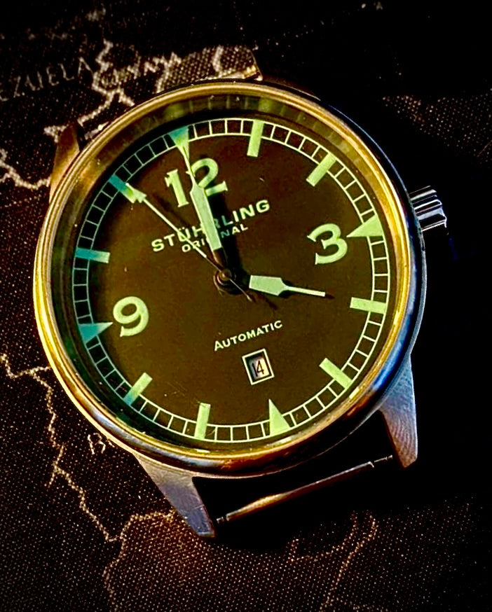 R#932 Stuhrling Original Automatic Watch Luminous Dial 44.5mm Aviator ST-90106