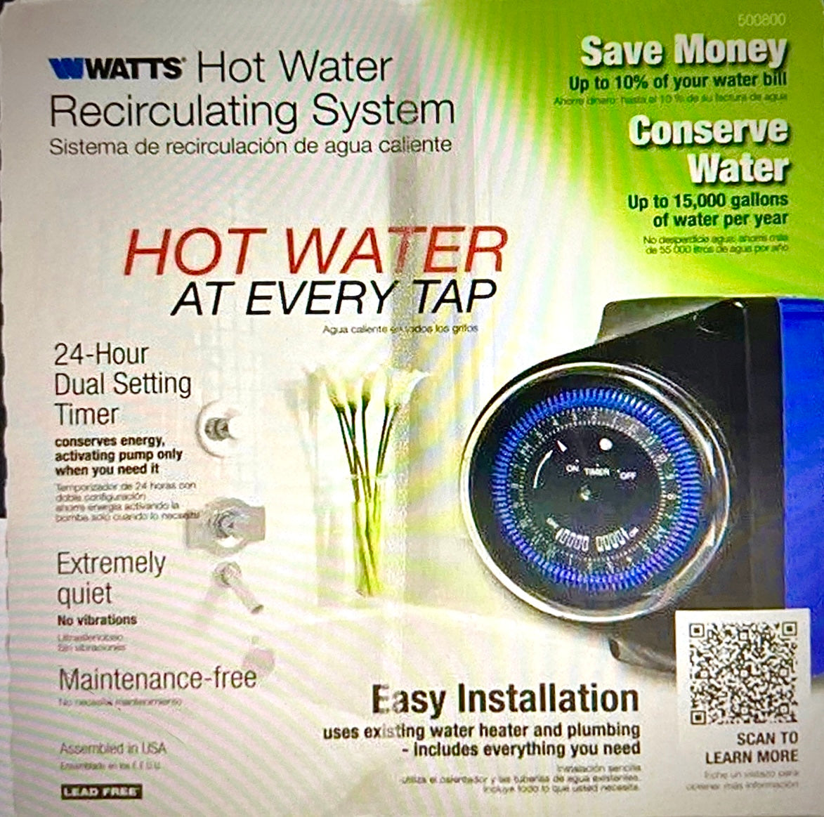 WATTS 500800 Hot Water Recirculating System With Built-InTimer