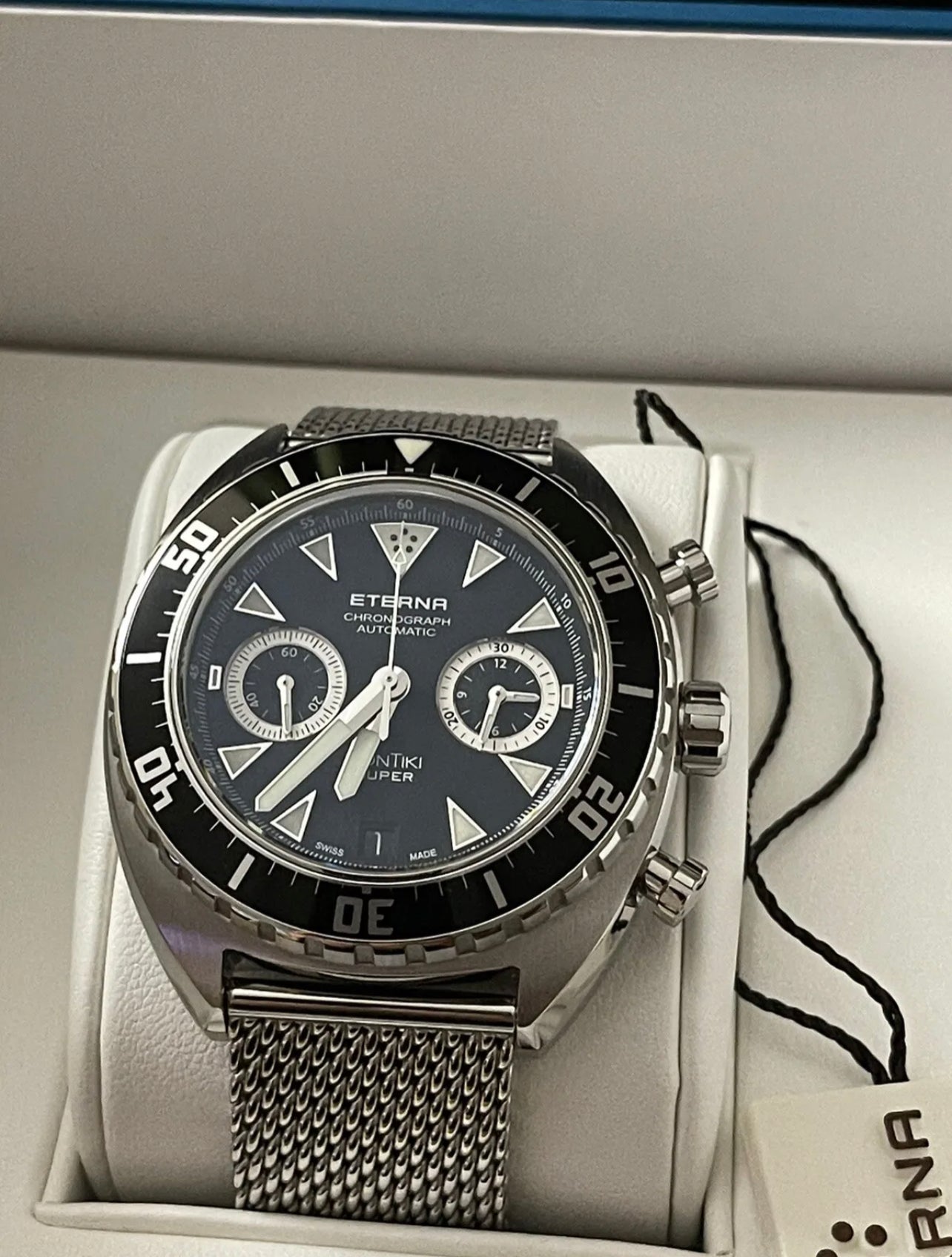 #736 Eterna Chronograph 200 meter ref: 7770.41.49.1718 Swiss Made Amazing wrist watch 65 Hours power Reserve