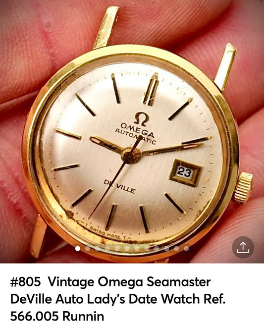 #805  Vintage Omega Seamaster DeVille Auto Lady's Date Watch Ref. 566.005 Running